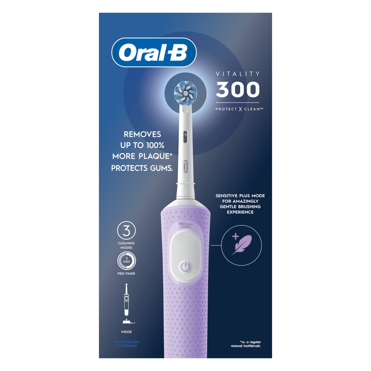 Oral-B Vitality 300 D103 Rechargeable Electric Toothbrush Protects & Cleans, Lilac