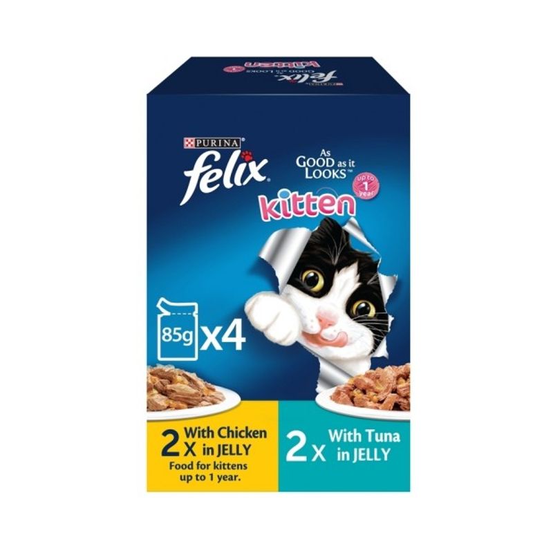 Purina Felix As Good As It Looks Kitten Chicken and Tuna Wet Cat Food in Jelly 4 x 85 g