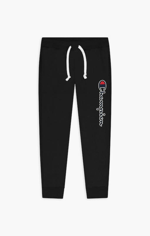 Champion Black Cotton Logo Long Sweatpants, Size Medium