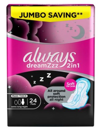 Always Premium Care Night With Wings Sanitary Pads 24 Pieces