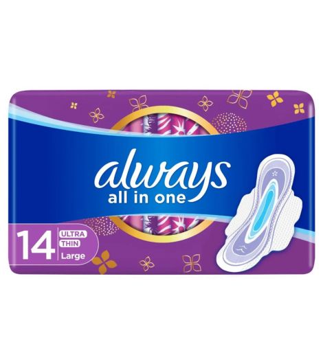 Always All In One Ultra Thin Night Sanitary Pads With Wings 14 Pads