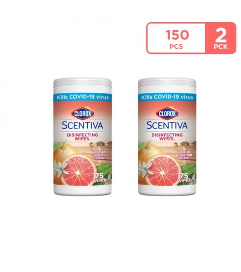 Clorox Scentiva Grapefruit Disinfecting Wipes 2X 75 Wet Wipes