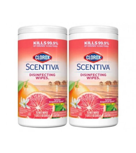 CLOROX SCENTIVA TAHITIAN GRAPEFRUIT SPLASH SCENTED DISINFECTING WIPES - 2 X 75 WET WIPES