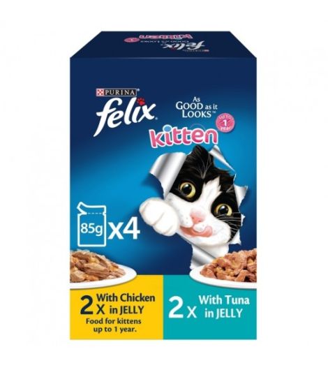 Purina Felix As Good As It Looks Kitten Chicken and Tuna Wet Cat Food in Jelly 4 x 85 g