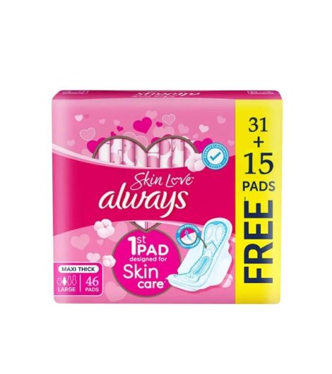 Always Skin Love Maxi Thick Large Unscented – 46 Pads (31+15 Free)