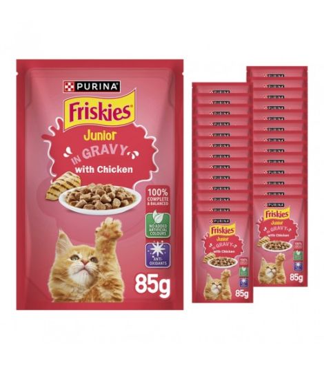 Purina Friskies Kitten Chicken Chunks in Gravy Wet Cat Food Pouch 26 x 85 g
