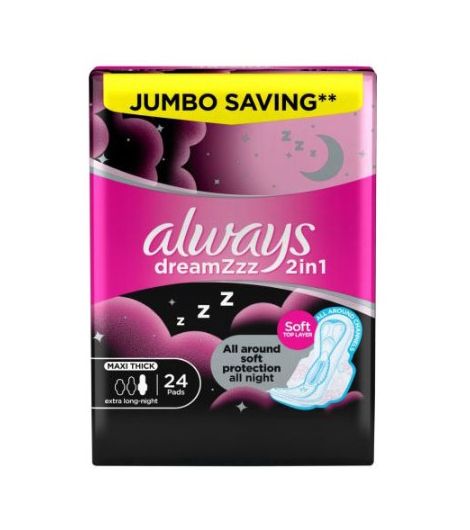 Always Premium Care Night With Wings Sanitary Pads 24 Pieces