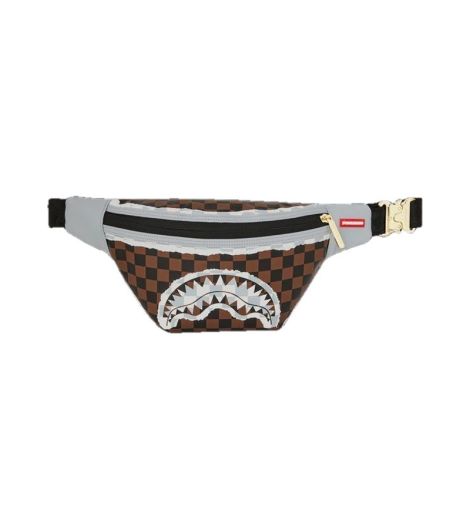 Sprayground Cream And Brown Tear Check Savvy Crossbody Bag