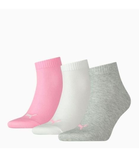 Puma Unisex Quarter Plain 3P Prism Pink Women's Socks