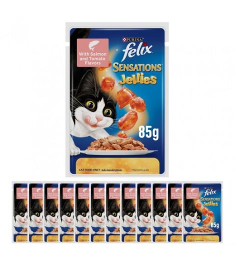 Purina Felix Sensations Jellies Salmon And Tomato Flavors 12 x 85 g