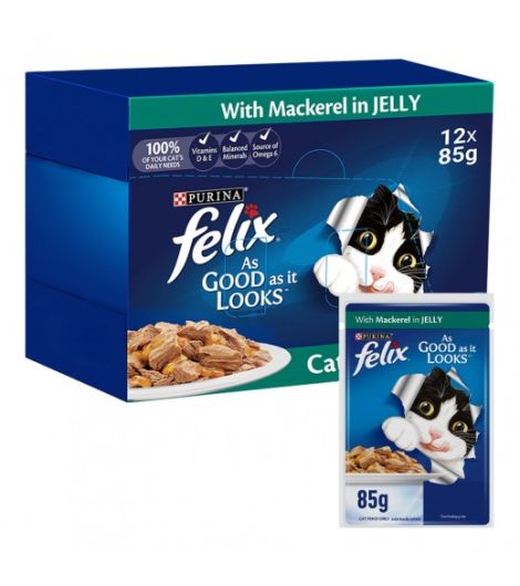 Purina Felix Adult Cat Food with Mackerel in Jelly 12 x 85 g