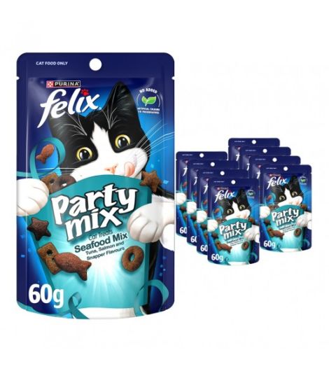 Felix Party Mix Seafood Mix Dry Cat Treats 8 x 60 g
