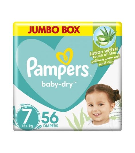 Pampers Baby Dry Diapers with Aloe Vera Lotion Size 7 (15+ kg) 56 Diapers