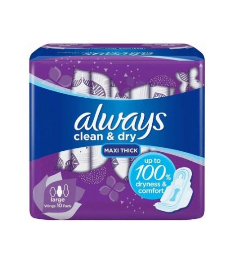 Always Clean & Dry Maxi Thick Large Wings Pads 10 Pieces