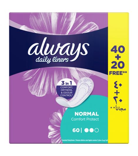 Always Panty Liners Comfort Protect Flexible Comfort Normal 60 Pieces
