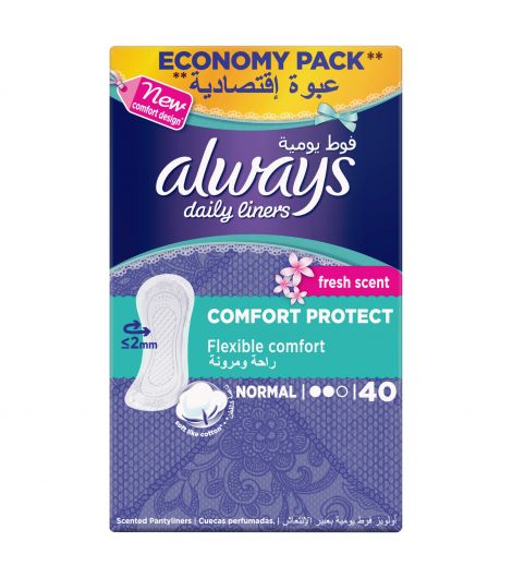 Always Panty Liners Comfort Protect Flexible Comfort Fresh Scent Normal 40 Pieces