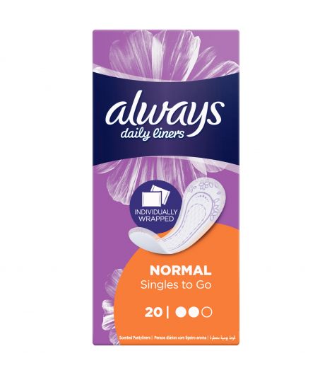Always Panty Liners Comfort Protect Individually Wrapped Normal 20 Pieces