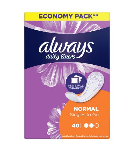 Always Panty Liners Comfort Protect Individually Wrapped Normal 40 Pieces