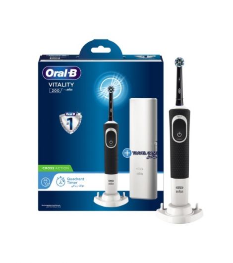 Oral-B D 100.414.1X Vitality 200 Electric Rechargeable Toothbrush, With Travel Case, Black.