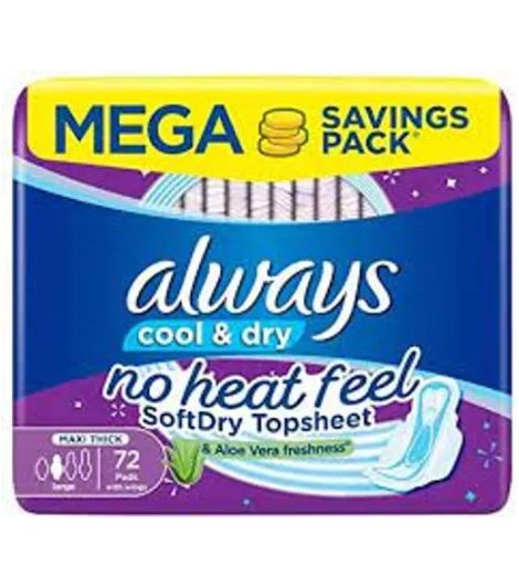 Always Clean & Dry Maxi Thick Large Wings Pads 72 Pieces