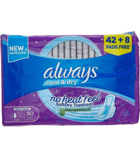 Always Clean & Dry Maxi Thick Large Wings Pads 50 Pieces