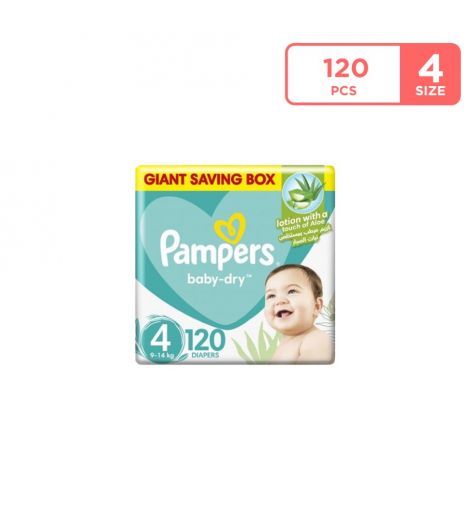 Pampers Baby-Dry Diapers with Aloe Vera Lotion Size 4 (9-14 kg) 120 Diapers