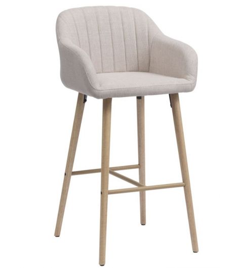 كرسي مرتفع بدون مساندADSLEV - نسيج بيج/لون خشب البلوط