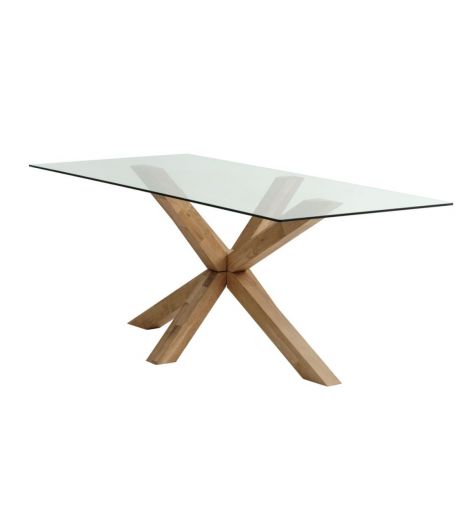 طاولة طعام AGERBY - مقاس 90×190، زجاج/مظهر بلوط