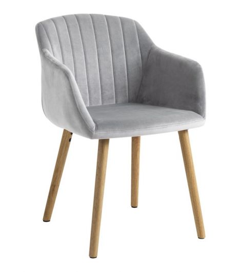 كرسي طعام ADSLEV - مخمل رمادي/بلوط