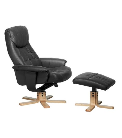 كرسي بمسند ذراع ومسند قدم HUNDSLUND - جلد اصطناعي أسود