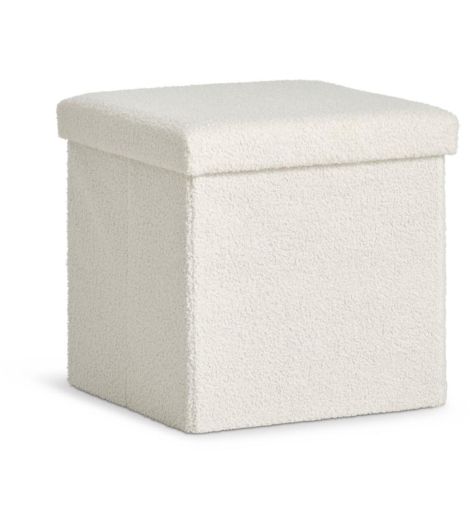 مقعد بوف NYSTED 38x38 بمساحة تخزين نسيج تدي أبيض مائل إلى أصفر