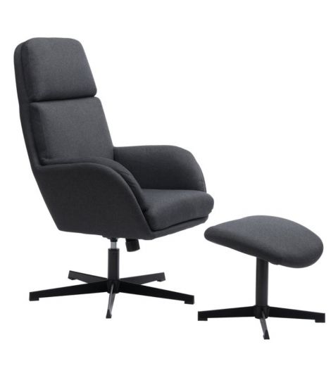 كرسي بمسند ذراع TANKEDAL مع مسند قدم - نسيج رمادي داكن