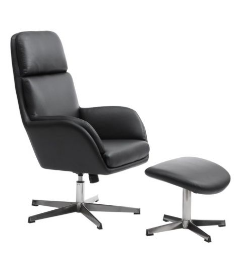 كرسي بمسند ذراع TANKEDAL مع مسند قدم - جلد صناعي أسود