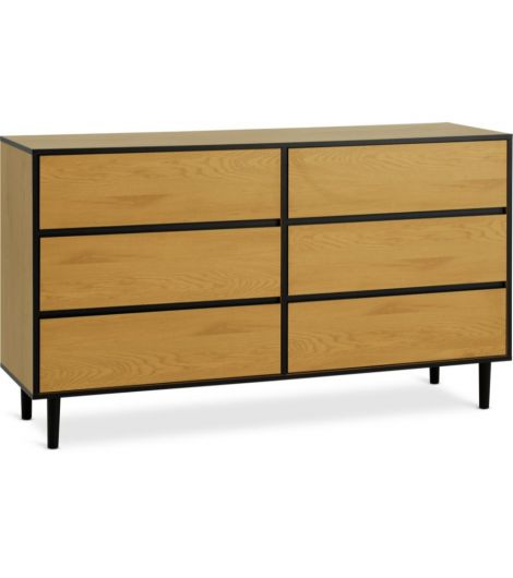 صندوق تخزين ODENSE بأدراج 3+3، مظهر البلوط/أسود