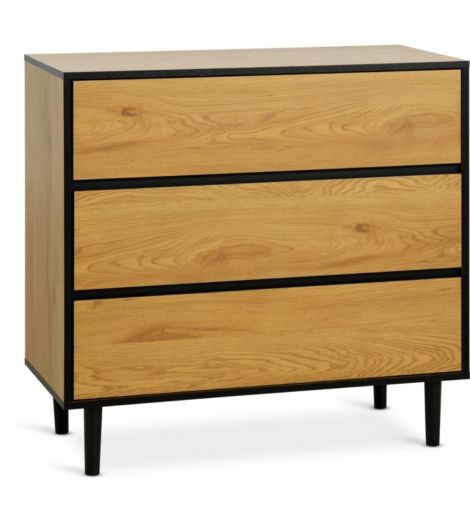 صندوق تخزين ODENSE بـ3 أدراج، مظهر البلوط/أسود