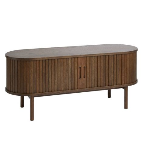 طاولة تليفزيون منخفضة LYNGVIG ببابين جرارين - قطر 120 سم، بلوط بني