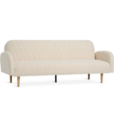 صوفا/سرير PARADIS - نسيج تدي أبيض مائل إلى أصفر/مظهر البلوط