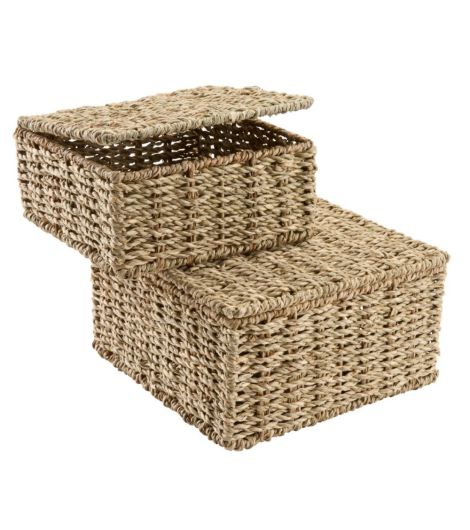 صندوق تخزين SENNAN من عشب البحر مع غطاء -، طقم من قطعتين