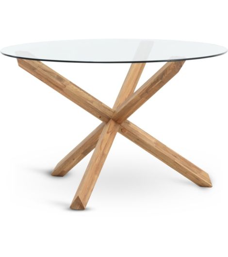 طاولة طعام AGERBY - قطر 119 سم، زجاج/بلوط