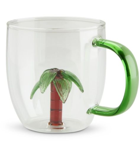 كوب HILMER زجاجي بطبعة نخيل - قطر 8 × ارتفاع 9 سم/سعة 320 مل