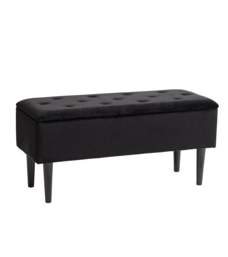 مقعد طويل BADSTED بمساحة تخزين - نسيج مخملي أسود/أسود