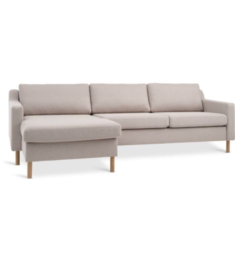 Sofa HELLERUP chaise longue beige fabric/natural oak