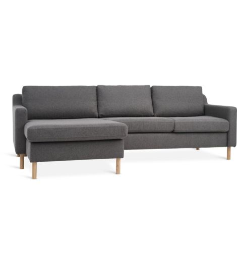 Sofa HELLERUP chaise longue grey fabric/natural oak