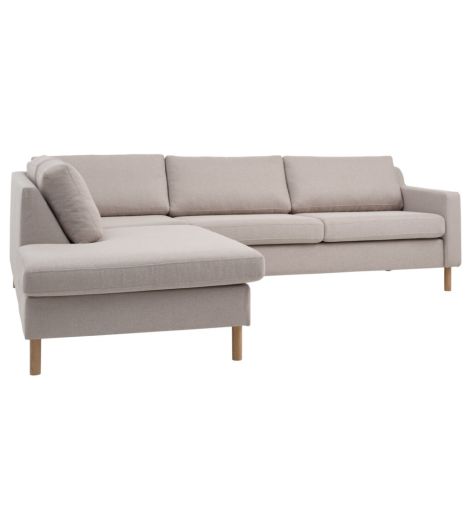 Sofa HELLERUP open-end left beige fabric/natural oak
