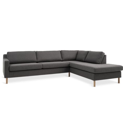 Sofa HELLERUP open-end right grey fabric/natural oak