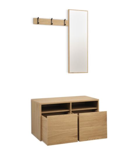 وحدة مدخل RAVSTED مع مرآة ودرجين، لون بلوط كثيف