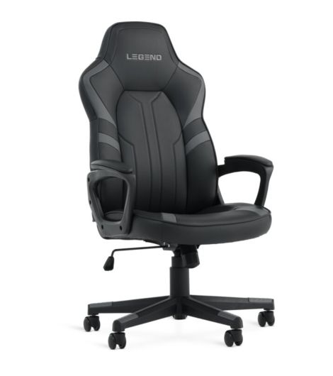 كرسي ألعاب FJELSTED - جلد اصطناعي أسود/رمادي