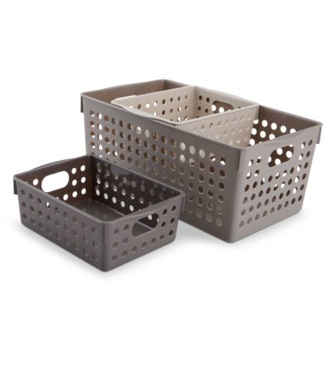 سلة تخزين JONSTORP من البلاستيك - طقم من 3 قطع، أصفر رملي