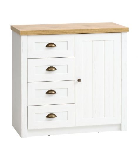 خزانة من 4 أدراج وباب - أبيض/ بلوط