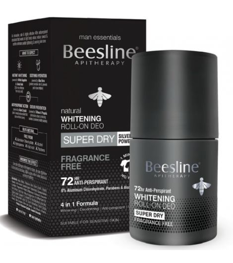 Beesline Roll-on Deo Whitening Men Super Dry Silver Powder Fragrance Free 50ml